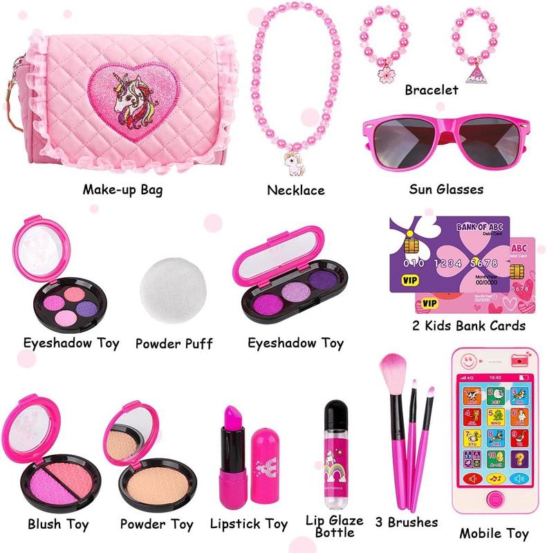 Kids Makeup Kit for Girls - Toddler Girls Gift Idea for Birthday Christmas, Pretend Makeup Kit for Girls with My First Purse Toy, Makeup for Kids Age 3-6 Year Old for Pretend Play