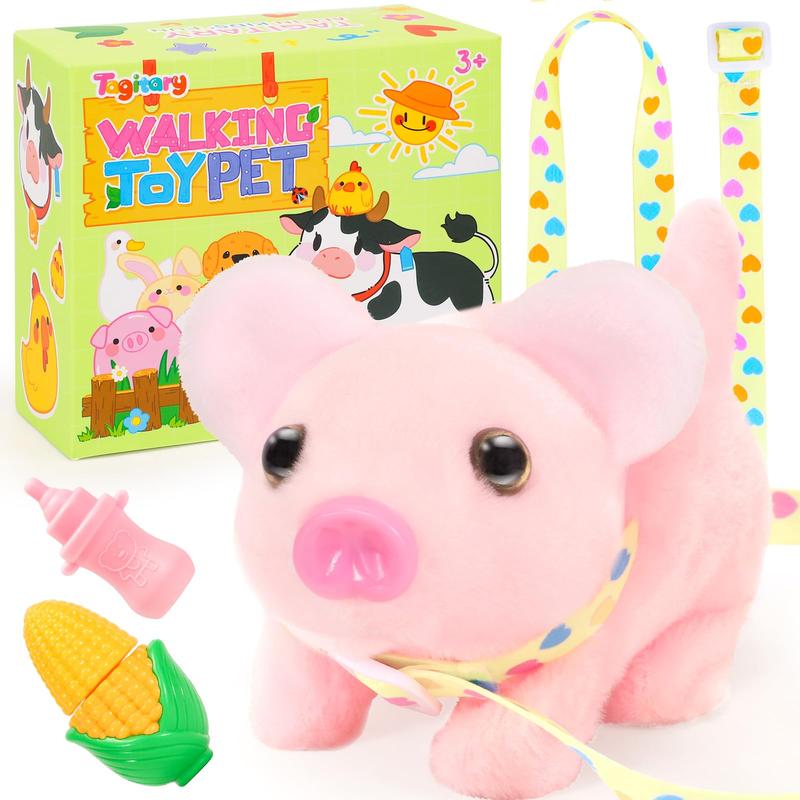 Plush Toys Pig with Sounds,Twitch Nose,Wag Tail,Interactive Electronic Pig Toys That Can Walk,Stuffed Toys with Leash,Christmas Birthday Gift