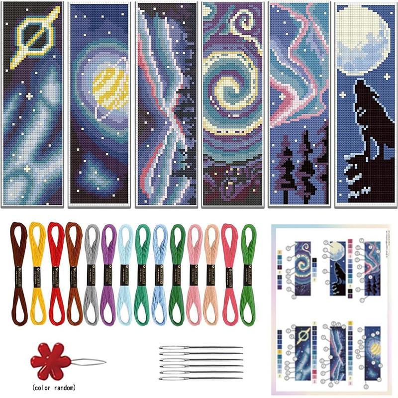 Starry Sky Pattern Cross Stitch Kit, 6pcs set DIY Cross Stitch Kit with Random Color Tools, Cross Stitch Supplies for Beginners