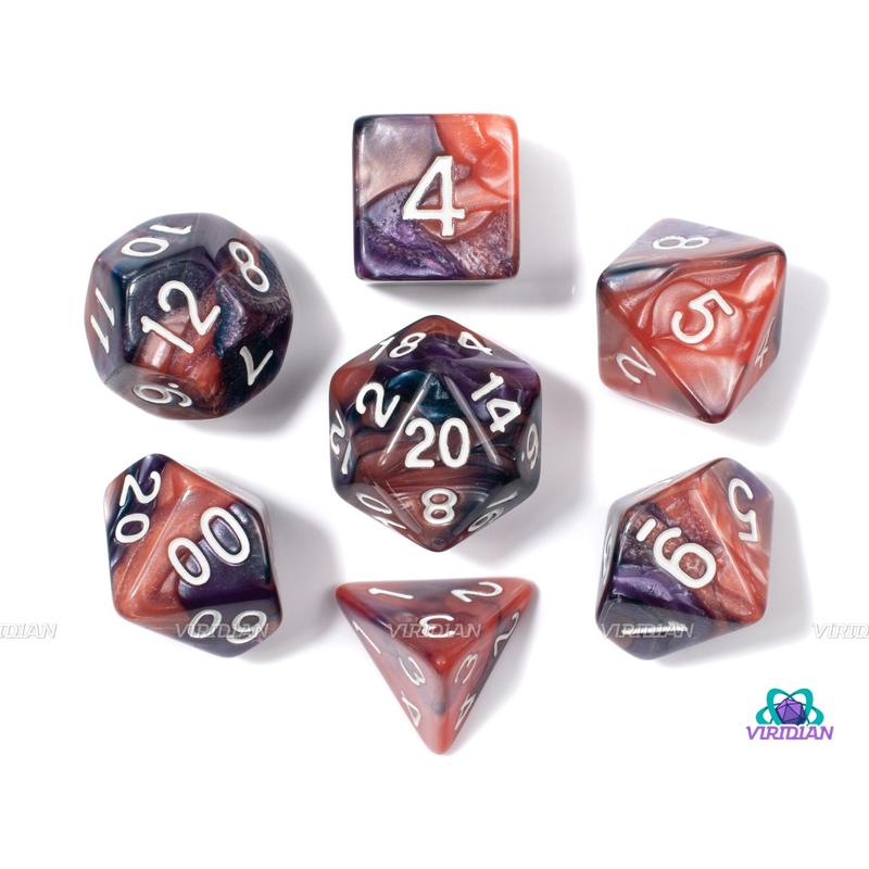 Double Bubble | Pink and Purple Swirled Acrylic Dice Set (7) | Dungeons and Dragons (DnD)