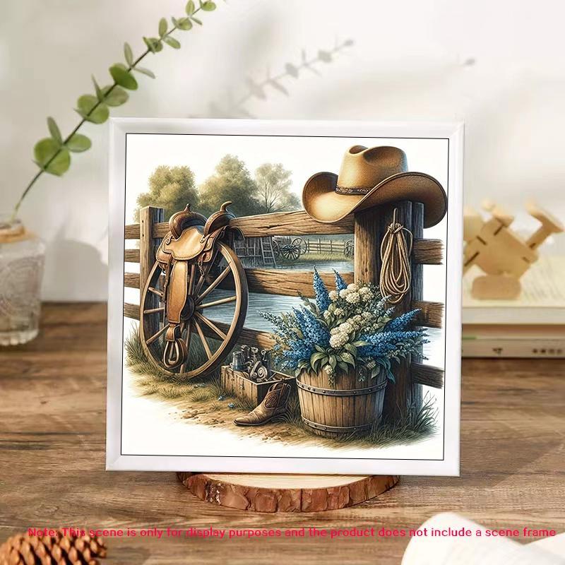 Cowboy Themed Pattern DIY Diamond Arts Colorful Painting Kit without Frame, DIY 5D Diamond Arts Colorful Painting Kit for Home Wall Decor