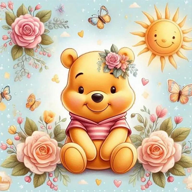 Winnie The Pooh Pattern Diamond Arts Colorful Painting Kit, DIY 5D Diamond Arts Crafts without Frame, Creative Wall Art Decorations