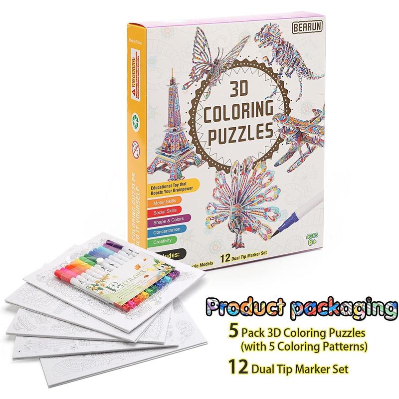 3D coloring puzzle set, suitable for arts and crafts of girls and boys aged 6, 7, 8, 9, 10, 11, and 12, children's fun education painting craft set and supplies, children's birthday toys and gifts