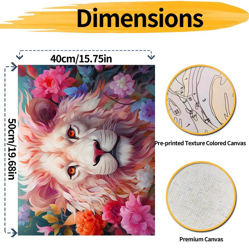 Lion & Flower Pattern DIY Painting By Numbers Kit without Frame, 1 Set DIY Paint By Numbers with Brushes & Acrylic Paint, Wall Art Decoration for Home Bedroom