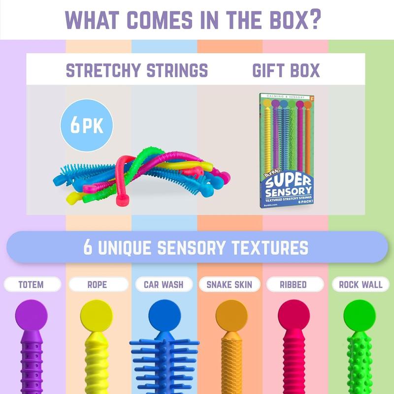 Stocking Stuffers for Kids - Stretchy Sensory Strings - Stimulating & Addictive Sensory Toys for Kids - Stocking Stuffers for Boys and Girls - Non Mouthable Toy - Super Sensory 6 Pack