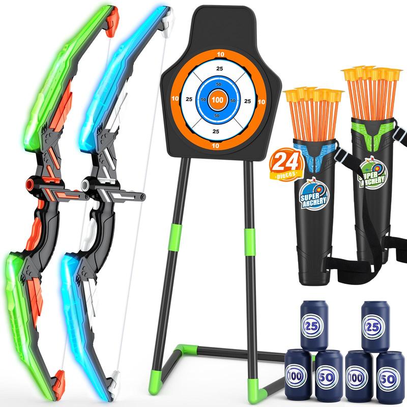 Bow & Arrow Toy Set, 1 Set LED Light Up Shooting Toy Set, Indoor & Outdoor Shooting Game Toy, Birthday Gift for Boys & Girls, Christmas Gift