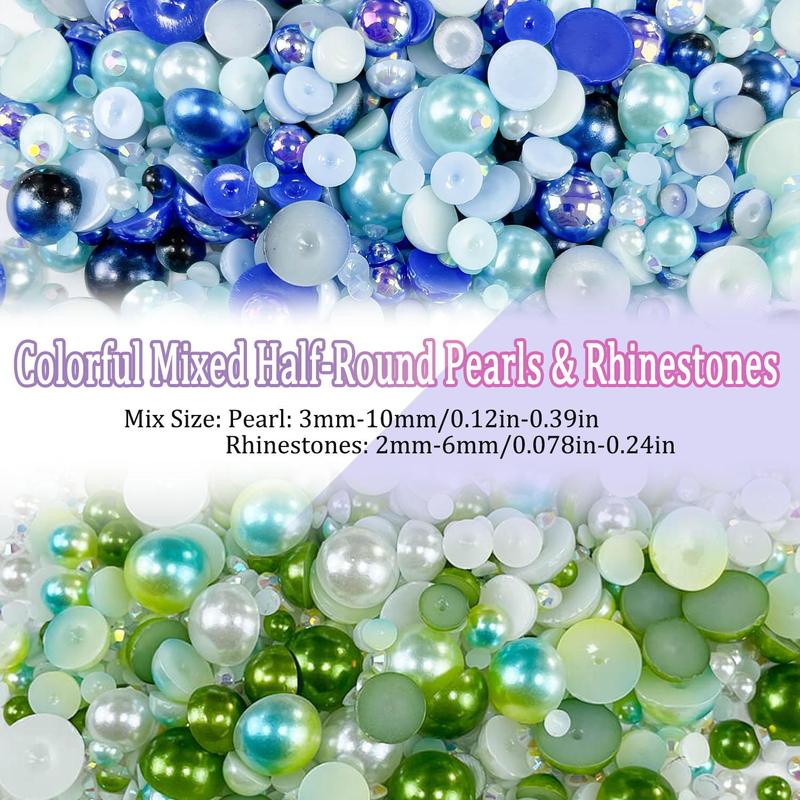 Half-round Pearls & Rhinestones, 1200pcs DIY Jewelry Decoration for Face Nail Art Craft, DIY Craft Supplies