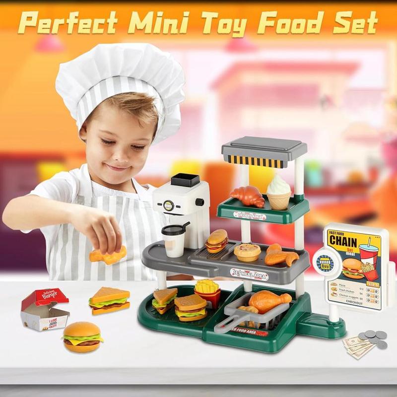 Pretend Play Fast Food Toy Set, 1 Set Simulated Cash Register Toy with Mini Toy Food Set, Pretend Play Toy for Gifts, Interactive Game Props