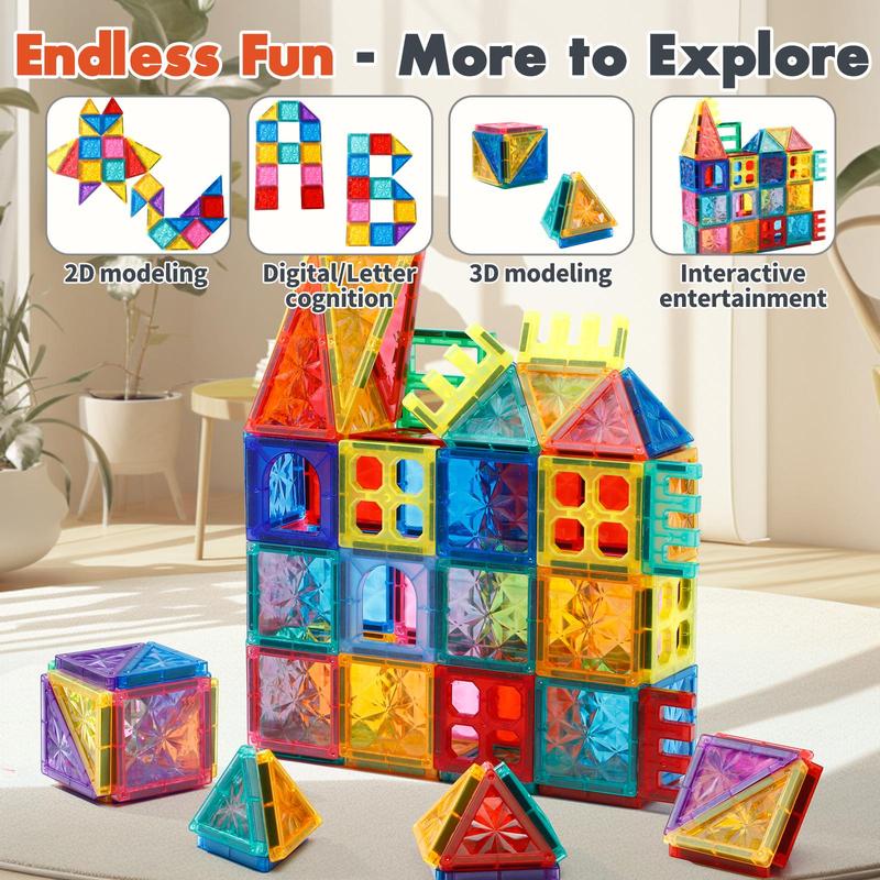 Crystal Magnetic Tiles Building Blocks Toys for Kids - STEM Educational Construction Magnet Set, 4D Diamond Cut Design