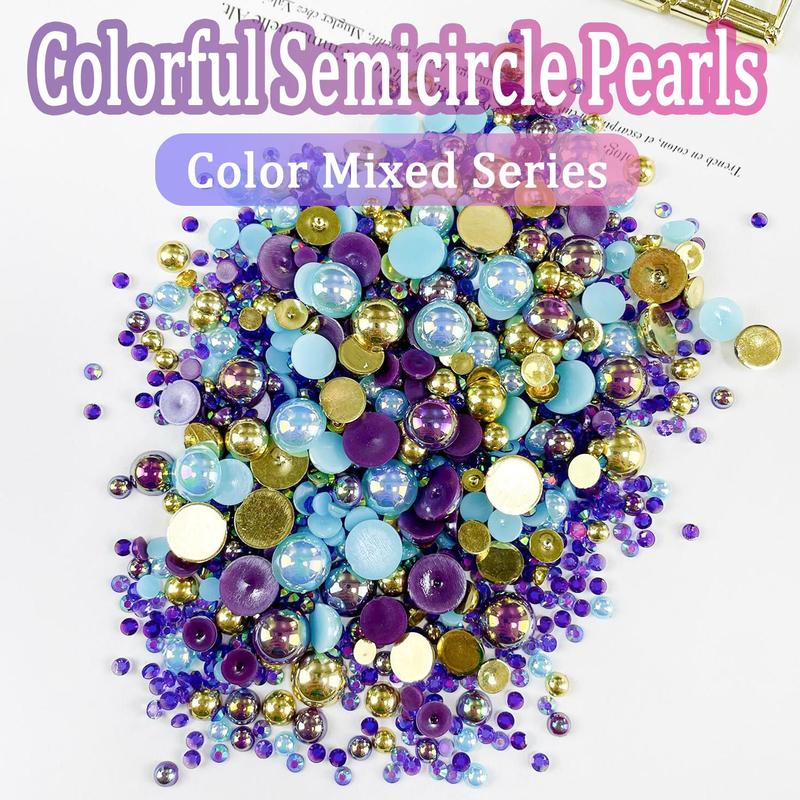 Half-round Pearls & Rhinestones, 1200pcs DIY Jewelry Decoration for Face Nail Art Craft, DIY Craft Supplies