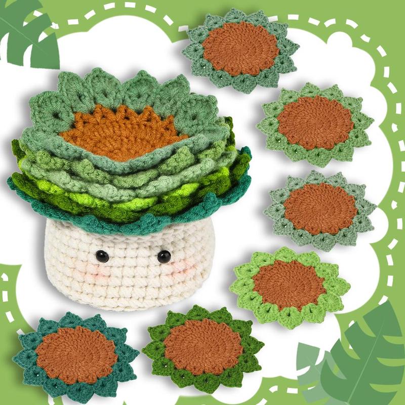 Complete Crochet Set, 7 Counts Multi-color Coasters for Home Decor, Planter Ornament Crochet Starter Kit for Adult Beginners, Great Holiday Birthday Gift