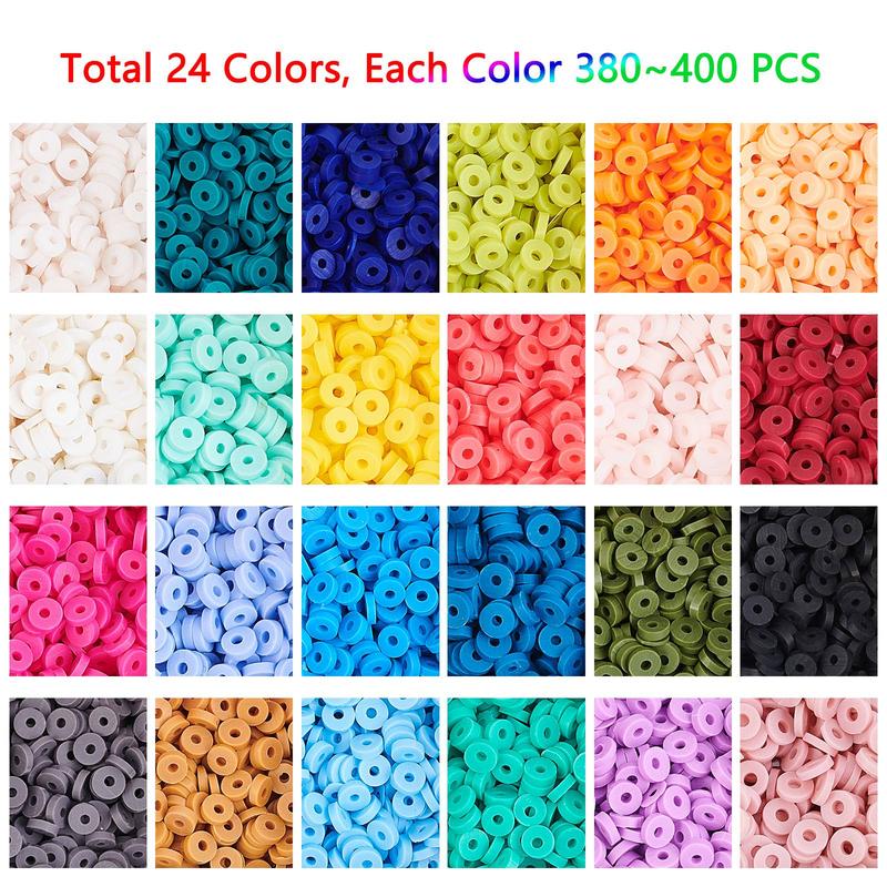 9120pcs Heishi Clay Beads, 4mm Vinyl Disc Beads 24 Colors Polymer Clay Beads Flat Silicon Beads for Hawaiian Earring Choker Anklet Bracelet Necklace Jewelry Making Summer Surfer