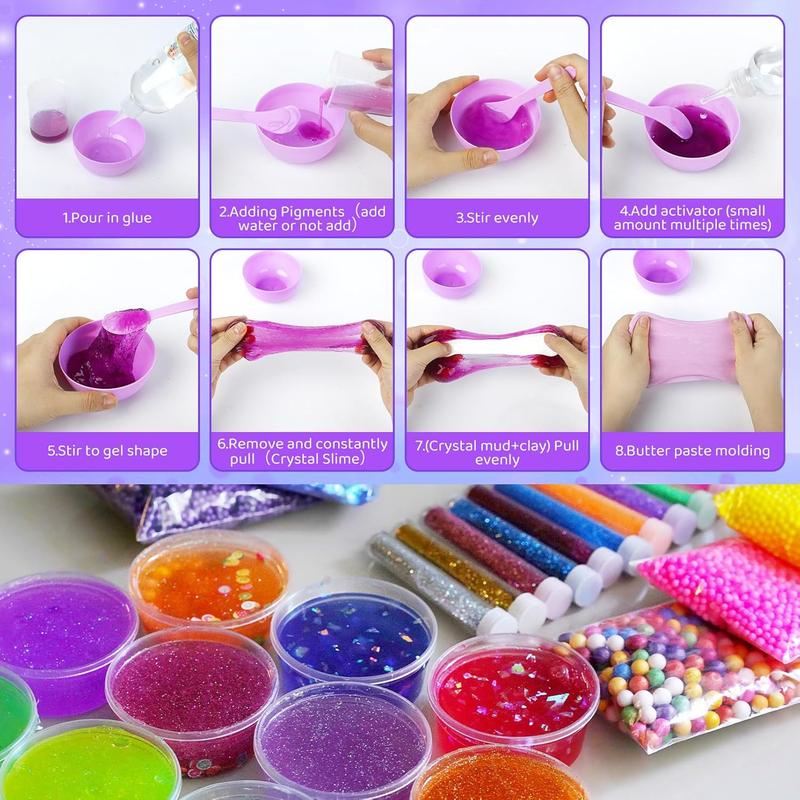 Mermaid Slime Kit for Girls 10+ Years, Glow in The Dark Butter Slime DIY Making Kit, Premade Fluffy Glitter Cloud Christmas Valentine Toy, Kids Birthday Party Favor Friendsgiving Gifts Crafts