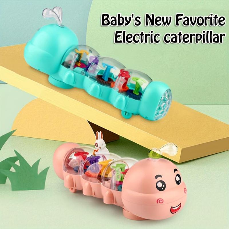 Creative Caterpillar Design Music Car Toy with Sound and Light, 1 Box Transparent Shell & Internal Alphanumeric Display Musical Toy