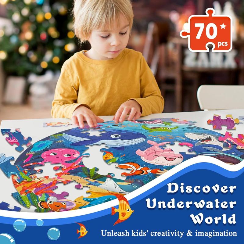 Puzzles for Kids Ages 4-6, Large 70 count Round Ocean Floor Puzzles for Kids Ages 3-5, Kids Puzzles 4-6 with Colorful Underwater World, Educational Learning Toys for Kids 3, 4, 5, 6, 7, 8