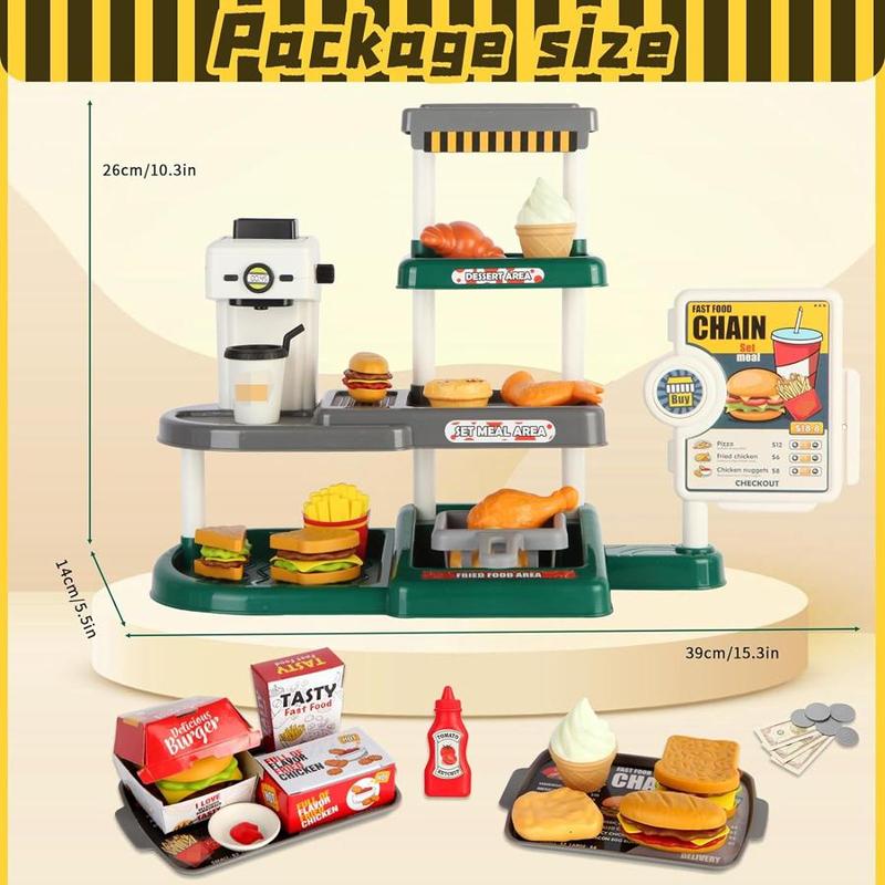 Pretend Play Fast Food Toy Set, 1 Set Simulated Cash Register Toy with Mini Toy Food Set, Pretend Play Toy for Gifts, Interactive Game Props