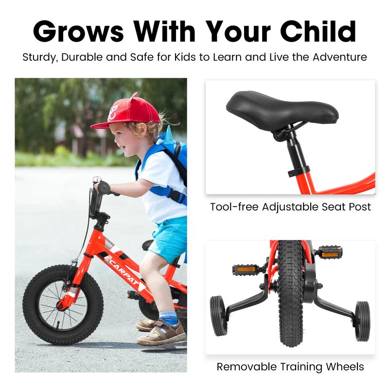 A14117 Kids' Bike 14 Inch Wheels, 1-Speed Boys Girls Child Bicycles For2-4Years, With Removable Training Wheels Baby Toys, Front V Brake, Rear Holding Brake