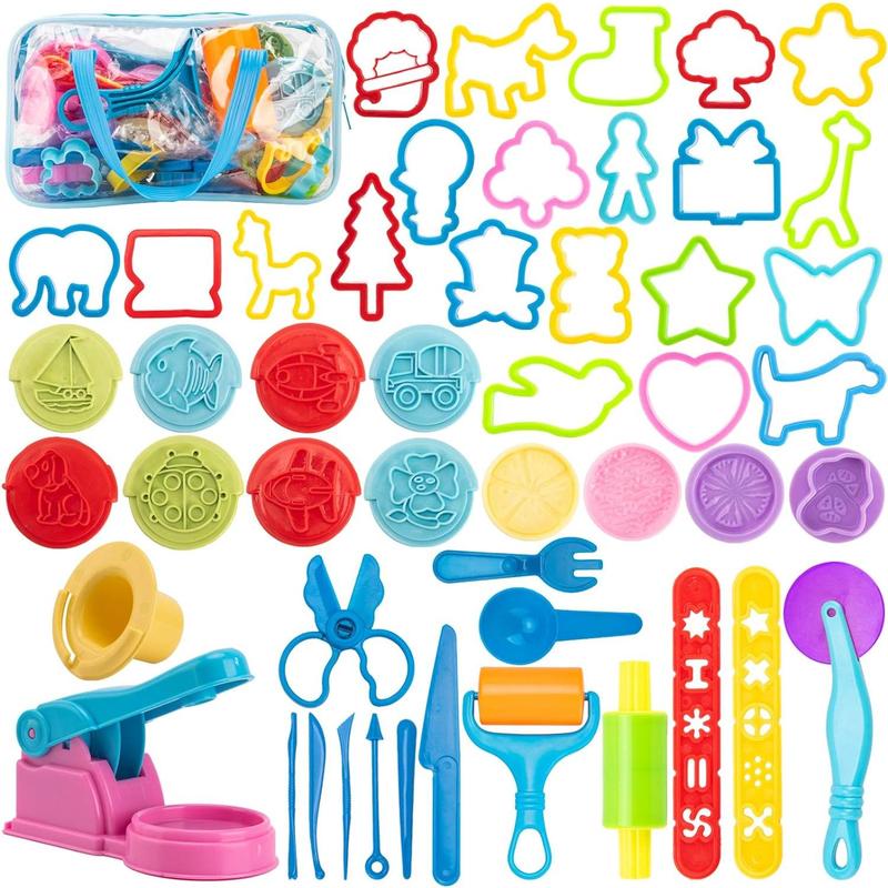 Dough Tools for s, 46Pcs Dough Toys Include Play Food Molds - Cupcakes, Ice Cream, Noodle, Play Bulk Pack with Roller, Cutters, Scissor, Dough Mat and Storage Bag Gifts (Tools)