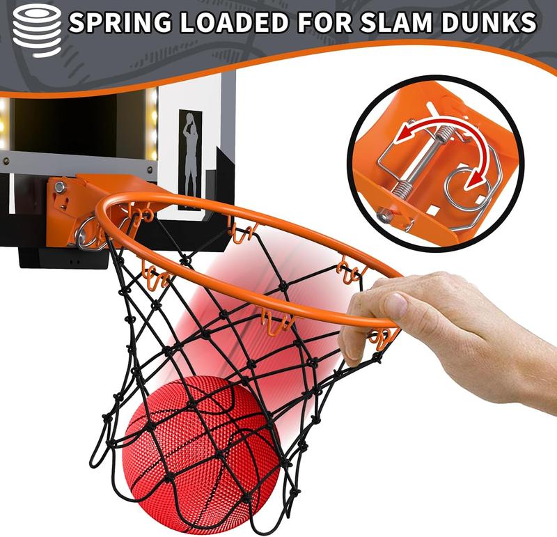 Mini Basketball Hoop Indoor with Scoreboard LED, Glow in The Dark Door Basketball Hoop, Basketball Toy Gifts for Kids Boys Girls Teens Adults, Suit for Bedroom Office Outdoor Pool, Black