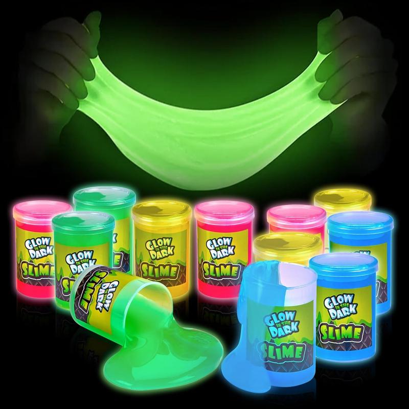 Glow in The Dark Slime - 12 Pack - Neon Blue, Green, Pink, Yellow Colors - Glowing Slime Kit for Kids - Party Favors, Goody Bag Fillers