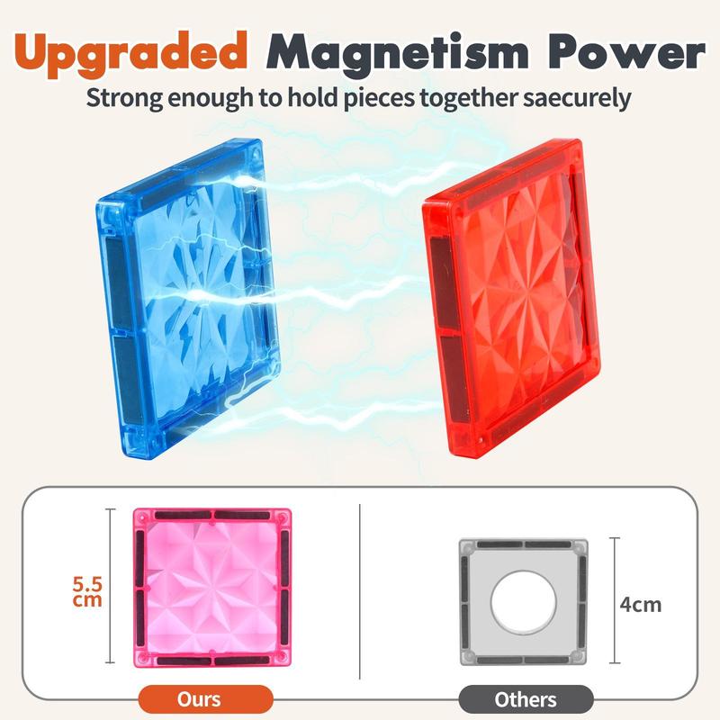 Crystal Magnetic Tiles Building Blocks Toys for Kids - STEM Educational Construction Magnet Set, 4D Diamond Cut Design