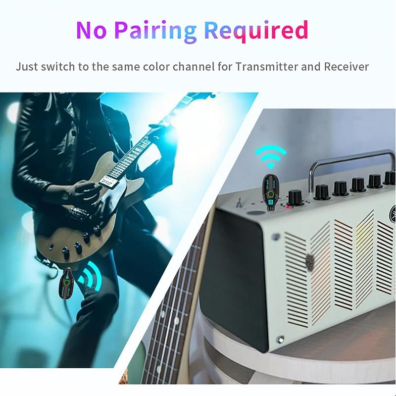 Wireless Guitar System, 1 Set 2.4G Guitar Transmitter Receiver Set, Built-in Rechargeable Lithium Battery Digital For Electric Guitar Bass