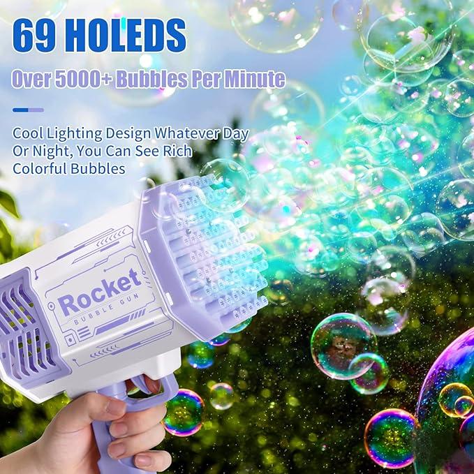 Bubble Machine Gun with 69 Holes and Colorful Lights Bubble Maker Machine