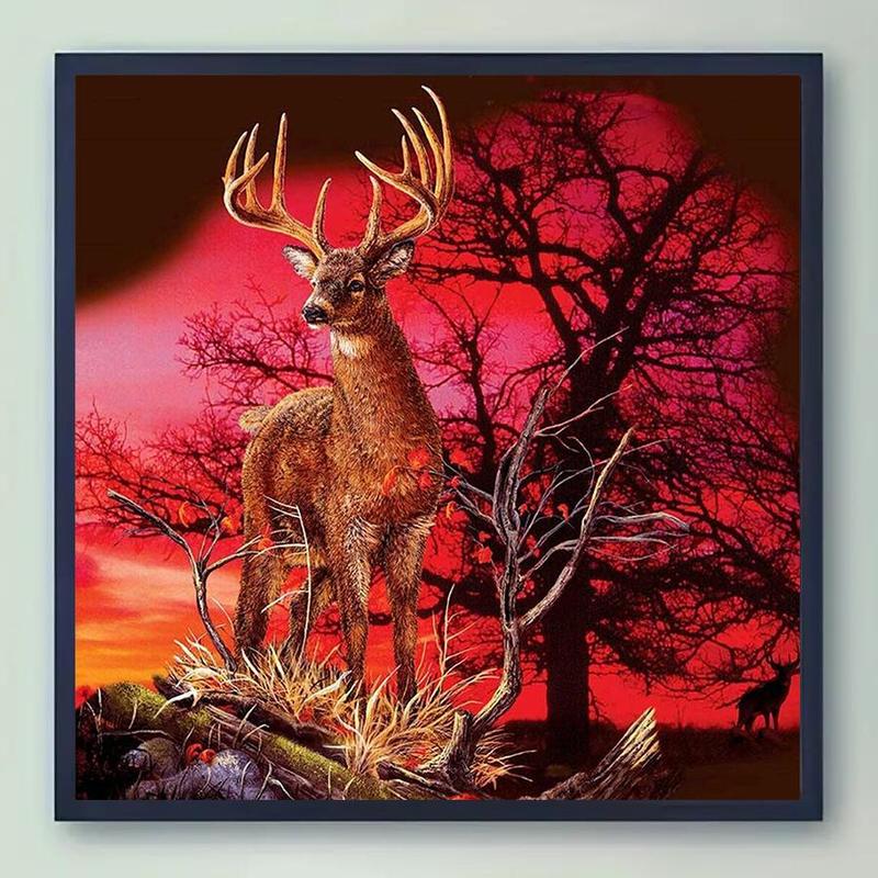 Christmas DIY Artificial Rhinestones Arts Painting Kit Without Frame, Forest And Deer Pattern DIY Painting, Handmade Craft Wall Art Decoration