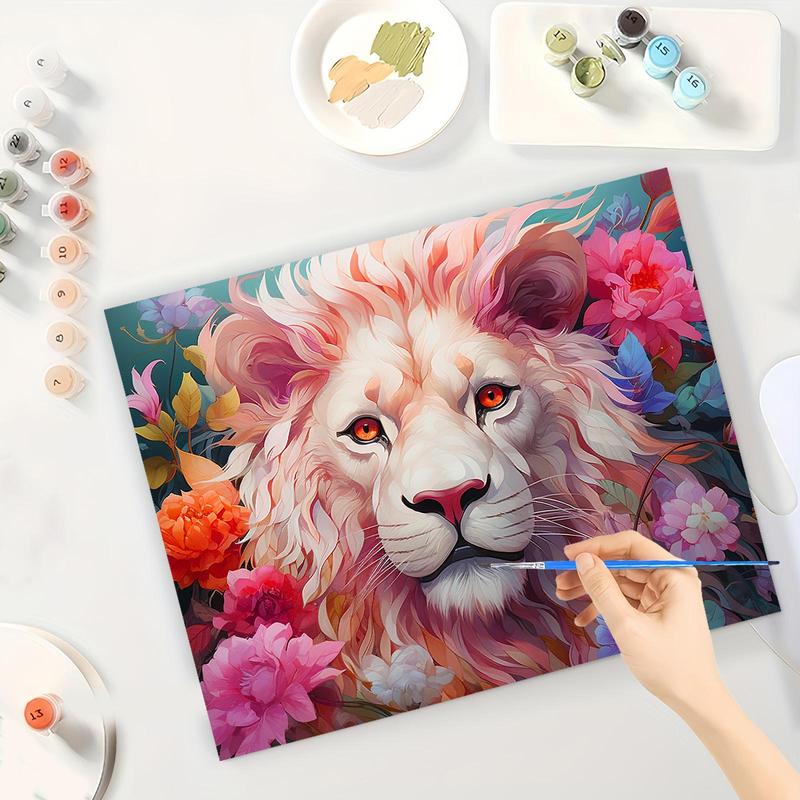 Lion & Flower Pattern DIY Painting By Numbers Kit without Frame, 1 Set DIY Paint By Numbers with Brushes & Acrylic Paint, Wall Art Decoration for Home Bedroom