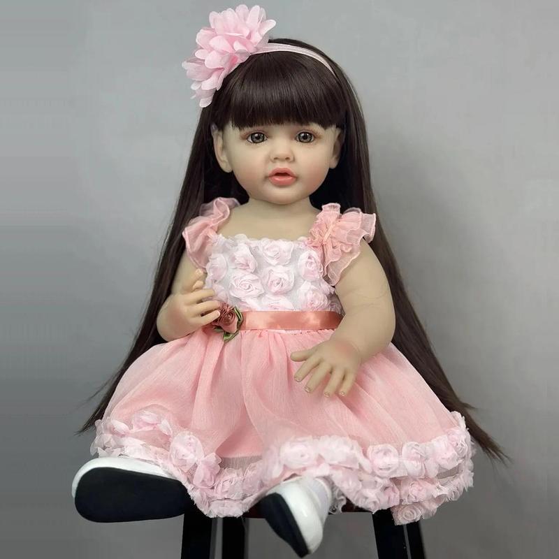 Realistic Reborn Doll, 1 Set Cute Soft Silicone Newborn Doll with Hand-painted 3D Eyelash and Lifelike Hair & Accessories, Birthday Gift for Kids, Christmas Gift