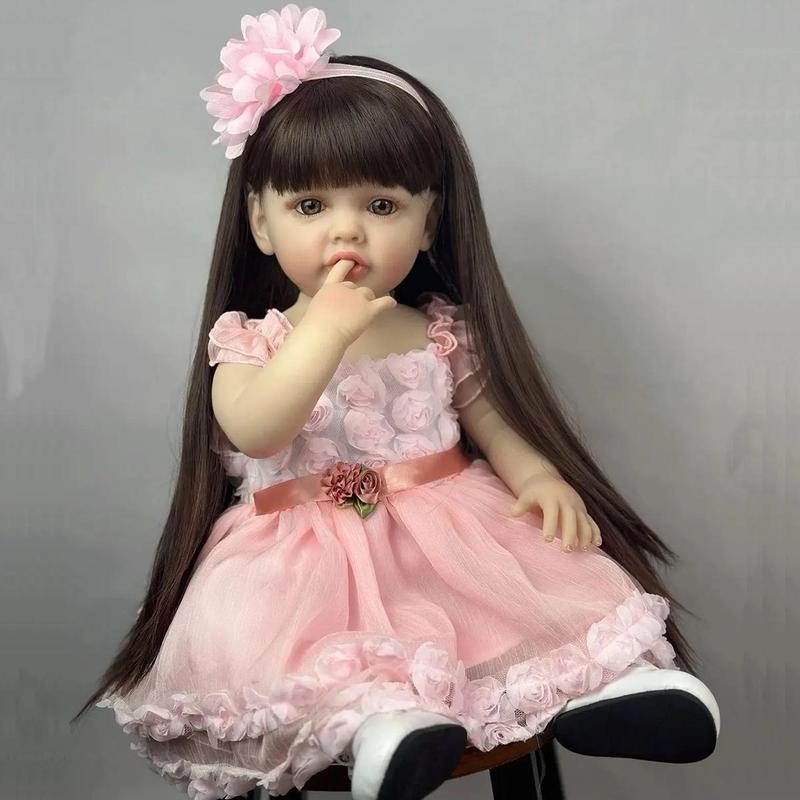 Realistic Reborn Doll, 1 Set Cute Soft Silicone Newborn Doll with Hand-painted 3D Eyelash and Lifelike Hair & Accessories, Birthday Gift for Kids, Christmas Gift