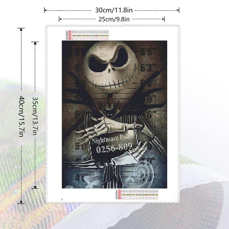 Jack Skellington Pattern DIY Diamond Arts Colorful Painting Kit without Frame, Gothic Style Round Diamond Mosaic Cartoon Canvas Pixel Handmade Gifts