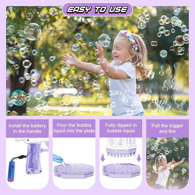 Bubble Machine Gun with 69 Holes and Colorful Lights Bubble Maker Machine