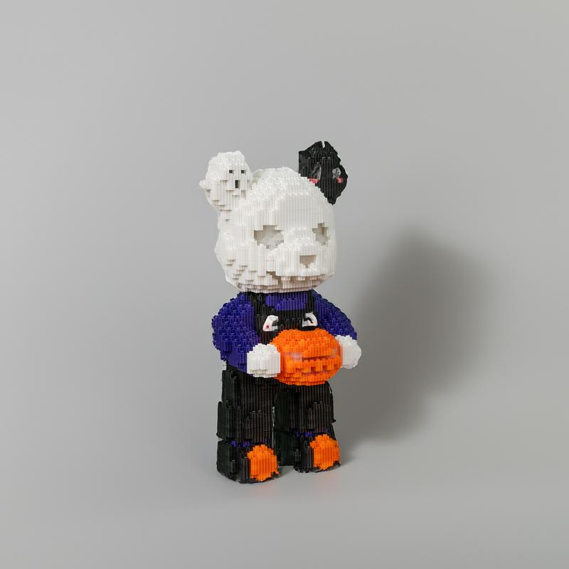 Halloween Skeleton Bear-Halloween Pumpkin Glow Bear Multi color compressed link small building block series