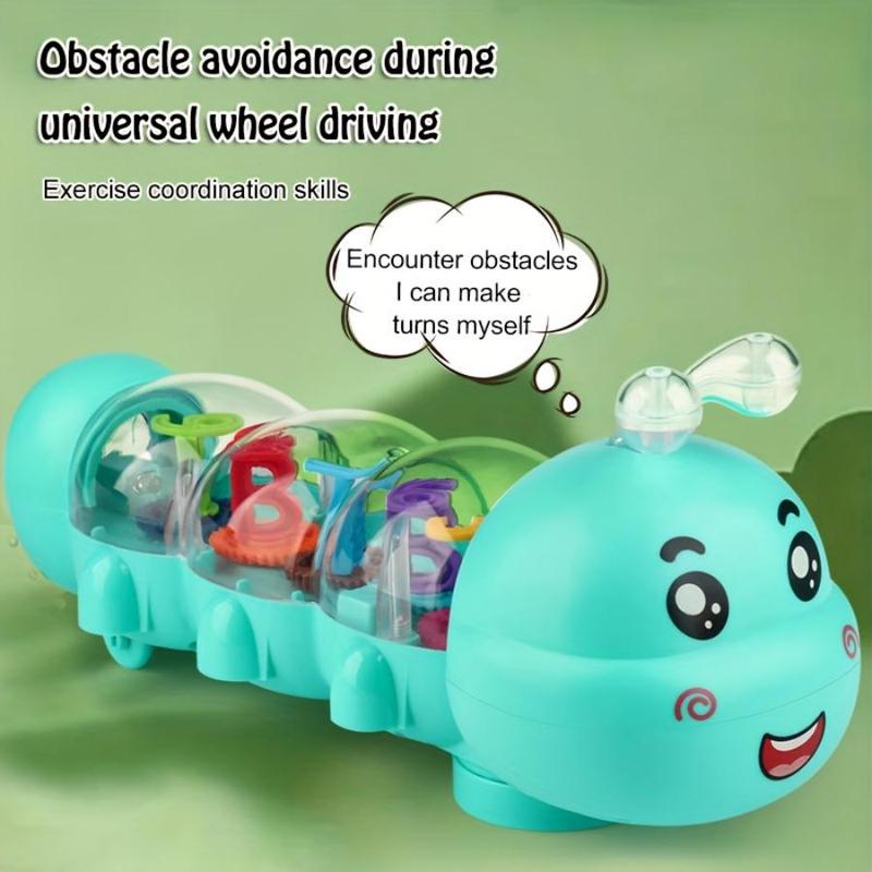 Creative Caterpillar Design Music Car Toy with Sound and Light, 1 Box Transparent Shell & Internal Alphanumeric Display Musical Toy