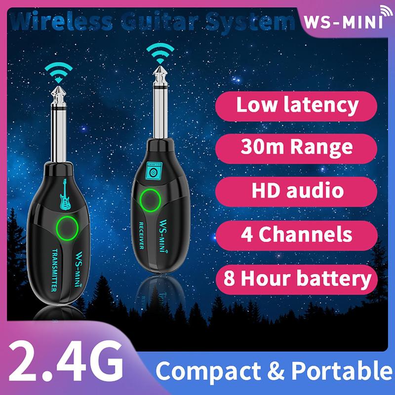 Wireless Guitar System, 1 Set 2.4G Guitar Transmitter Receiver Set, Built-in Rechargeable Lithium Battery Digital For Electric Guitar Bass