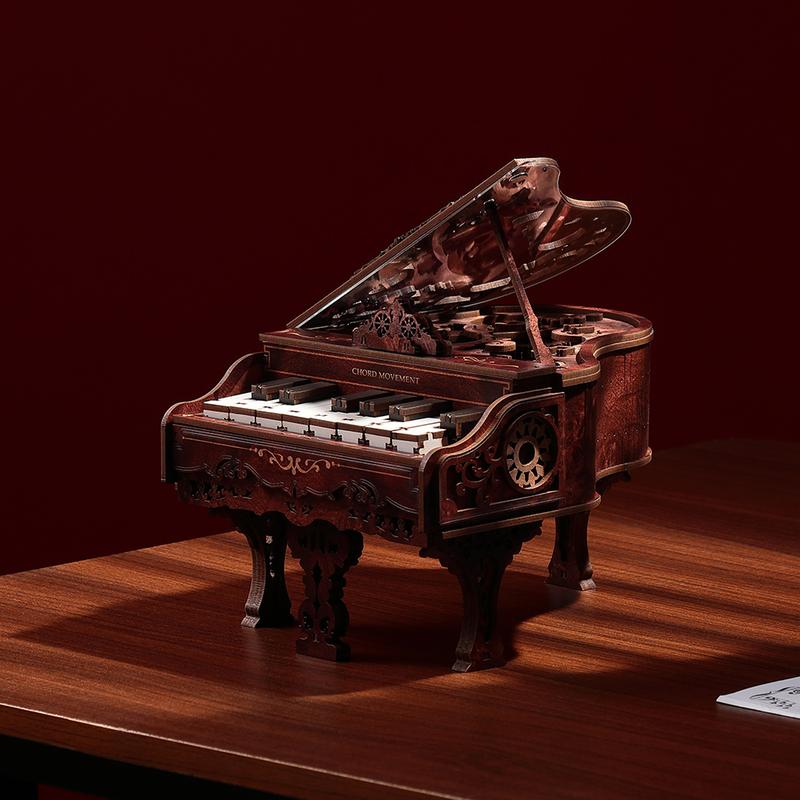 FUNPOLA 3D Puzzle Wooden Mini Piano Model with Gear Mechanics and 8-Tone Melody - Vintage Elegance and Intricate Craftsmanship Unique Ornament Home Decor & Creative Handcraft Playable Christmas gifts