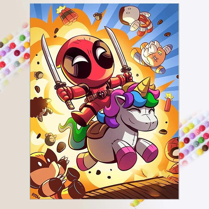 Cartoon Deadpool Pattern DIY Diamond Arts Colorful Painting Kit without Frame, DIY 5D Diamond Arts Colorful Painting Kit, Wall Art Decor for Home Bedroom