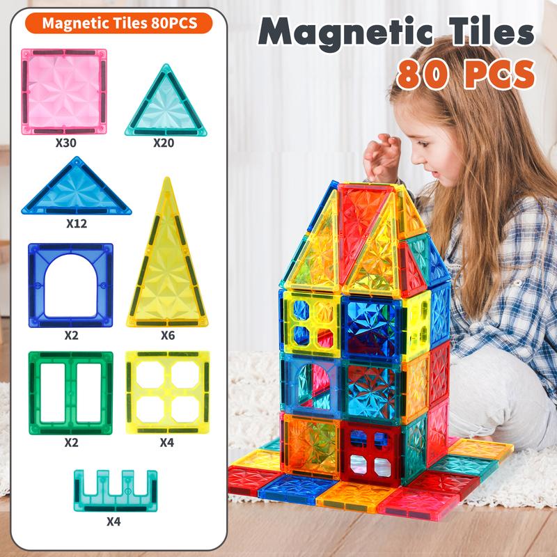 Crystal Magnetic Tiles Building Blocks Toys for Kids - STEM Educational Construction Magnet Set, 4D Diamond Cut Design