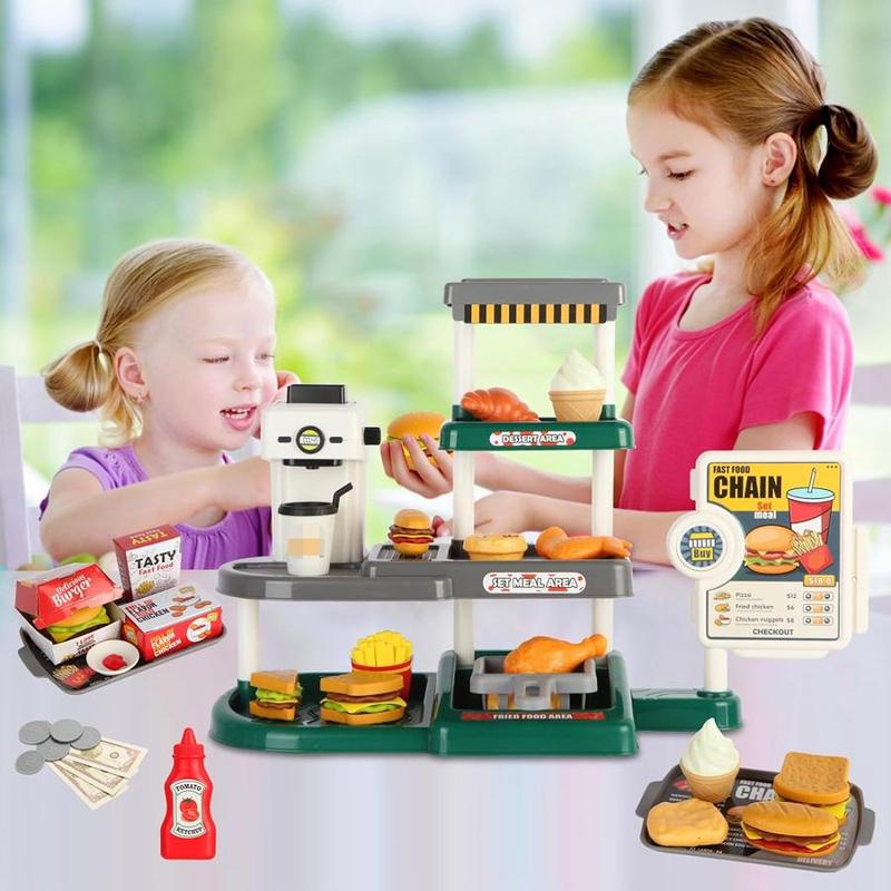 Pretend Play Fast Food Toy Set, 1 Set Simulated Cash Register Toy with Mini Toy Food Set, Pretend Play Toy for Gifts, Interactive Game Props