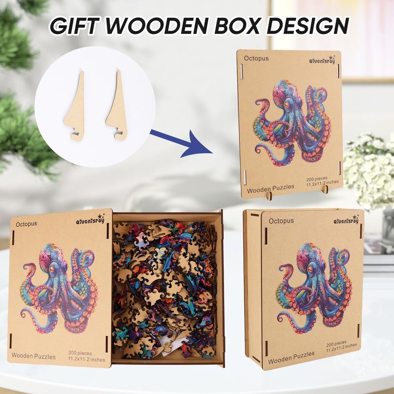 Wooden Puzzles, Squidward Jigsaw Puzzles, Unique Shaped Wooden Puzzle for Adults and Kids, Christmas Gift Family Game Laser Cut