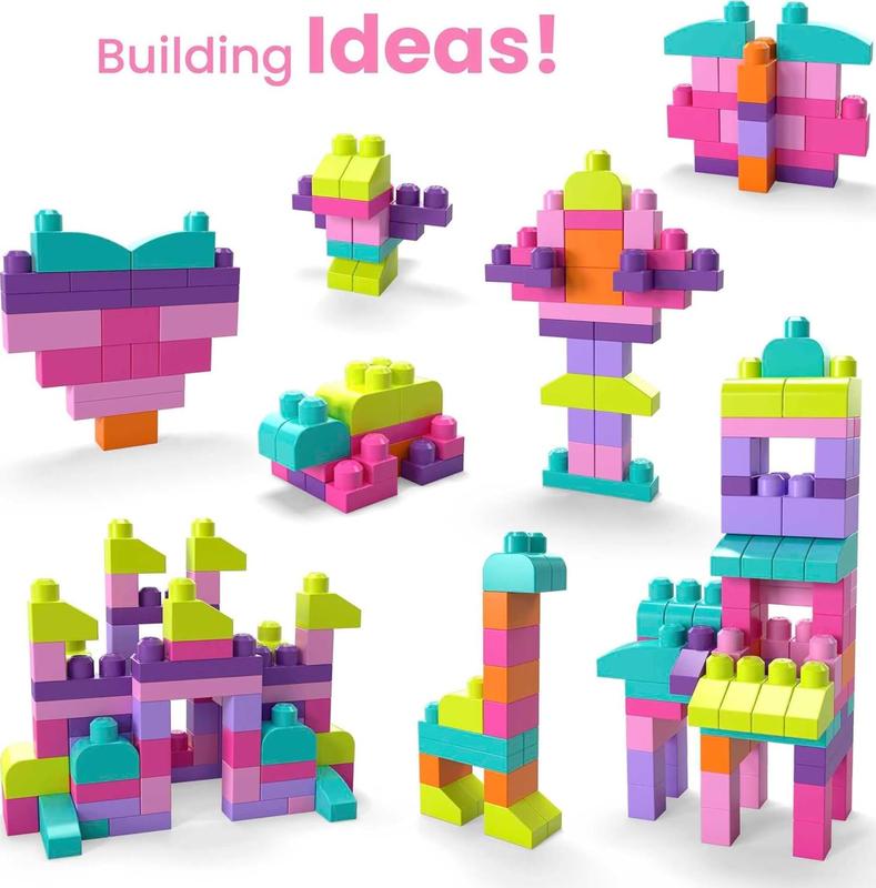 First Builders Toddler Blocks Toys Set, Big Building Bag with 80 Pieces and Storage, Pink, Ages 1+ Years