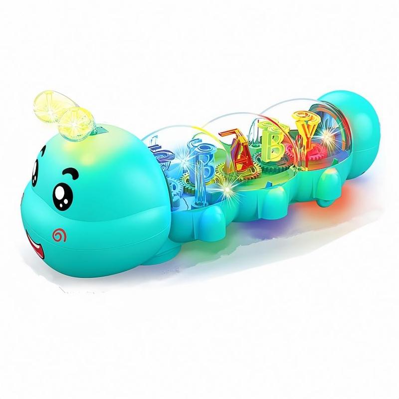 Creative Caterpillar Design Music Car Toy with Sound and Light, 1 Box Transparent Shell & Internal Alphanumeric Display Musical Toy