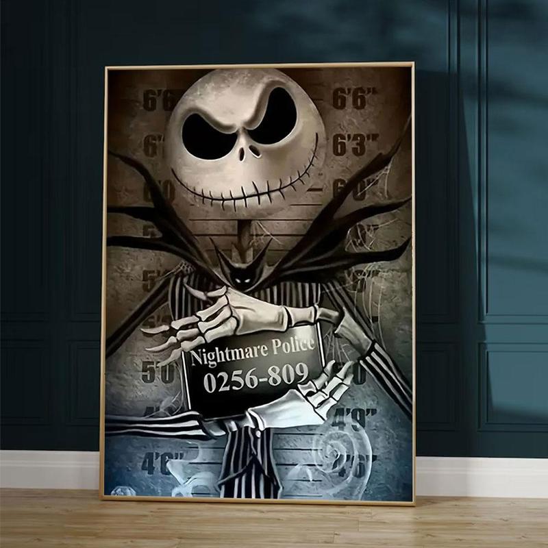 Jack Skellington Pattern DIY Diamond Arts Colorful Painting Kit without Frame, Gothic Style Round Diamond Mosaic Cartoon Canvas Pixel Handmade Gifts