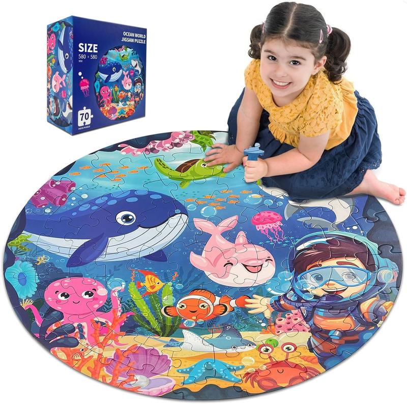 Puzzles for Kids Ages 4-6, Large 70 count Round Ocean Floor Puzzles for Kids Ages 3-5, Kids Puzzles 4-6 with Colorful Underwater World, Educational Learning Toys for Kids 3, 4, 5, 6, 7, 8