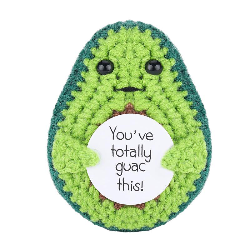 Handmade Emotional Support Pickled Cucumber Gift, Funny Birthday Gifts Knitted Cucumber with Positive Card Funny Decor Positive Potato Crochet for Encouragement Gifts for Friends