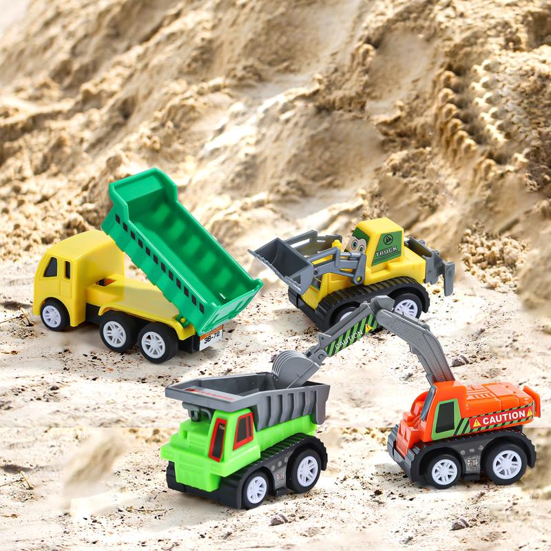 4 PCS Pull Back Car, Construction Truck Vehicle Playset Educational Pretend Play Party Favors(Styles May Vary)