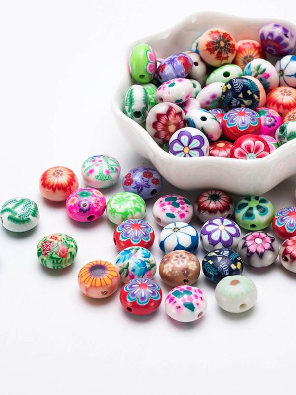 Boho Style Flower Pattern Beads, Colorful Beads for DIY Bracelet Necklace Earrings, Fashion Accessories for Women & Girls