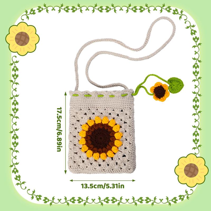 Sunflower Mobile Phone Bag Crochet Kit, Crochet Starter Kit with Step-by-Step Video Tutorials & Complete Accessories, Crochet Starter Kit for Beginners, Suitable for Bag Craft DIY