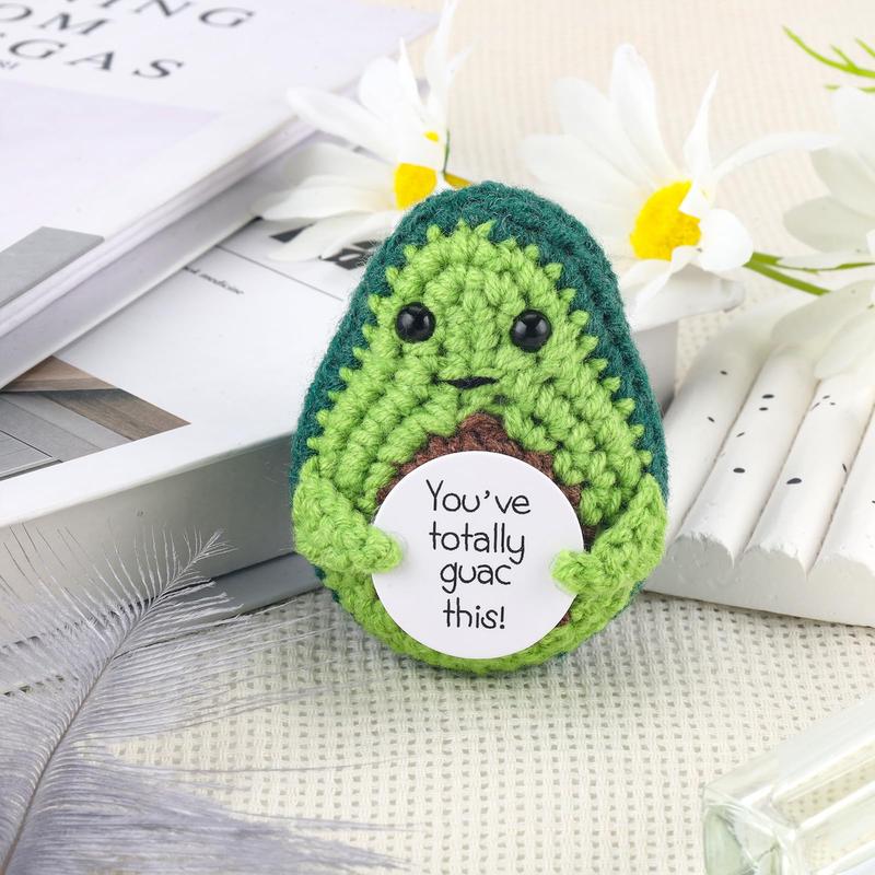 Handmade Emotional Support Pickled Cucumber Gift, Funny Birthday Gifts Knitted Cucumber with Positive Card Funny Decor Positive Potato Crochet for Encouragement Gifts for Friends